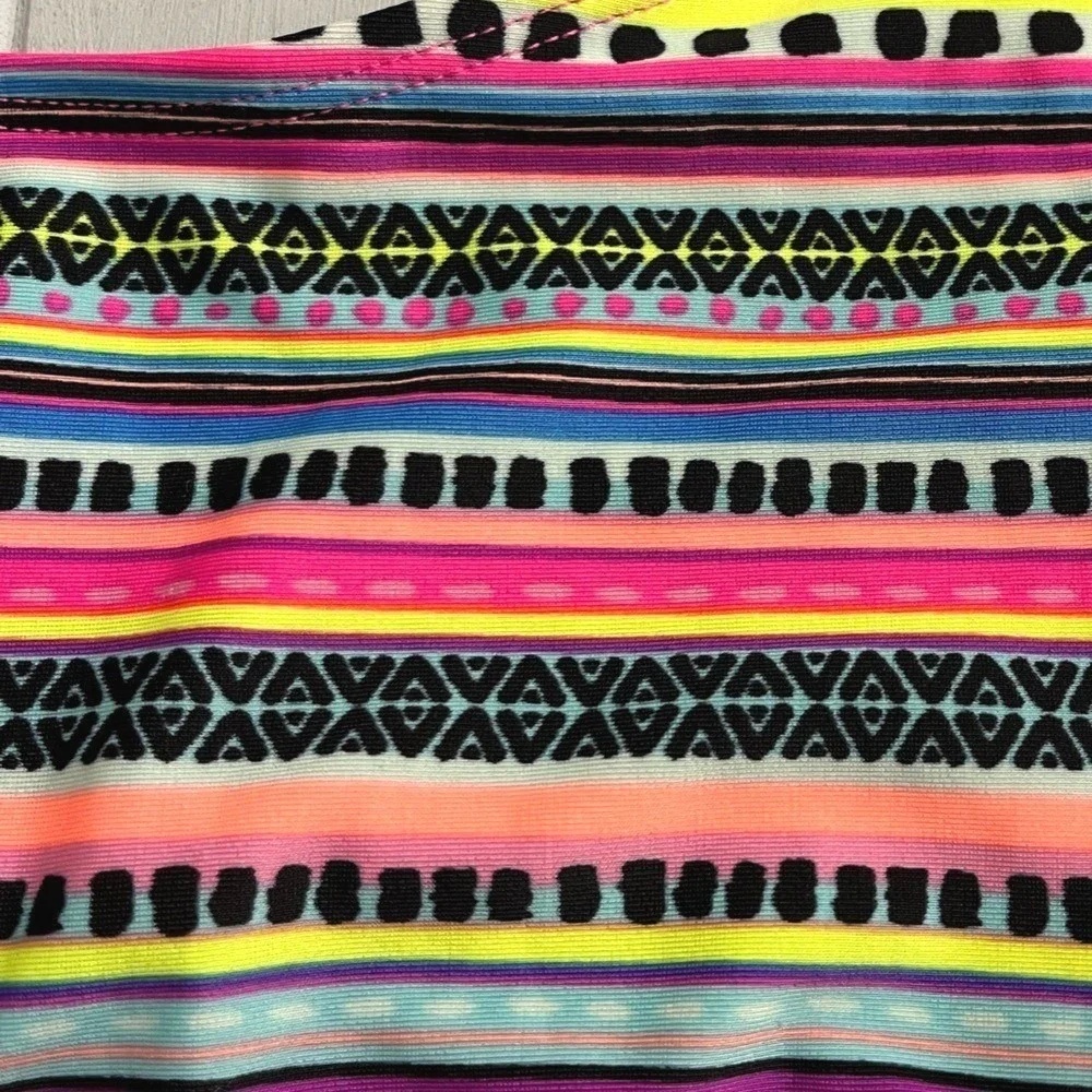 Cat & Jack Fringe Bikini Swim Top Girls Large Pink Colorful Stripes NWT